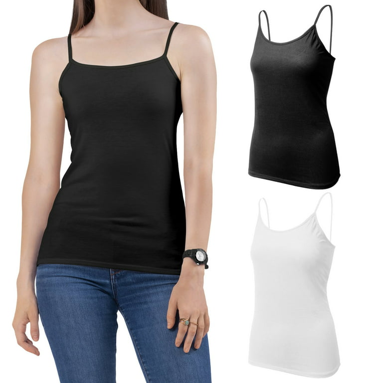 Essential Black and White Fitted Cami Camisole Spaghetti & Noodle Top Shirt for Women 2 Pack (Extra Large) - Walmart.com