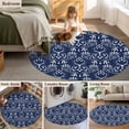 thumbnail image 5 of Round Area Rug 5 Ft, Navy Blue Spring Floral Washable Non-Slip Circle Carpet for Living Room/Bedroom, Modern Abstract Art Farmhouse Low-Profile Runner Mats Collection Rugs for Indoor, 5 of 7