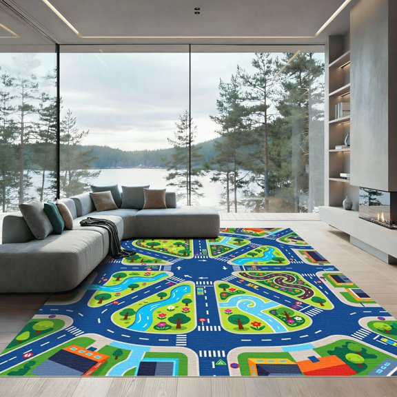 ODIKA 4' x 6' Machine Washable Non-Slip Area Rug, graphic geometric High Traffic Rug, Green, 1162763