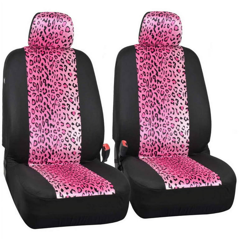 BDK Leopard Car Seat Covers with Floor Mats Animal Prints 2 Tone Split Bench