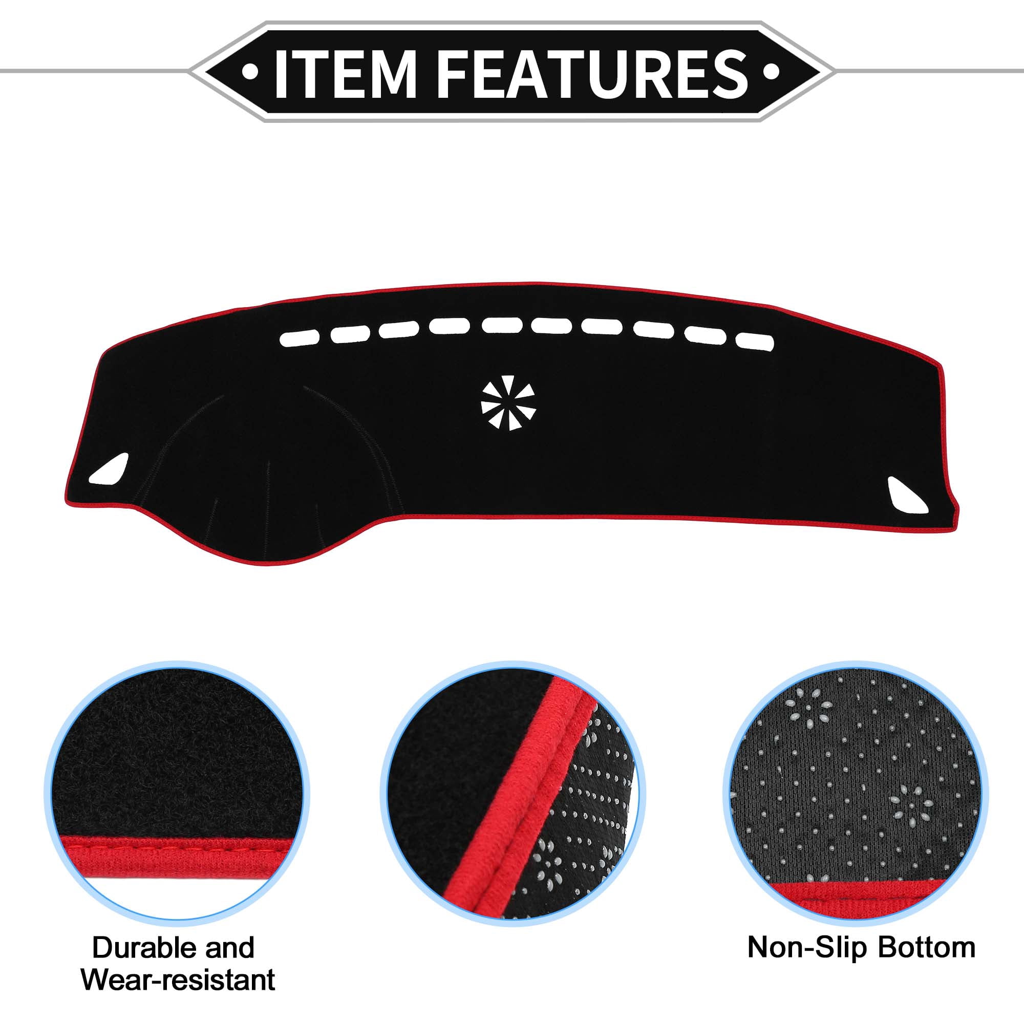 Unique Bargains Dashboard Covers for Hyundai Azera 2006-2011 Non-Slip Dash Cover Mat Polyester Black, Red Front