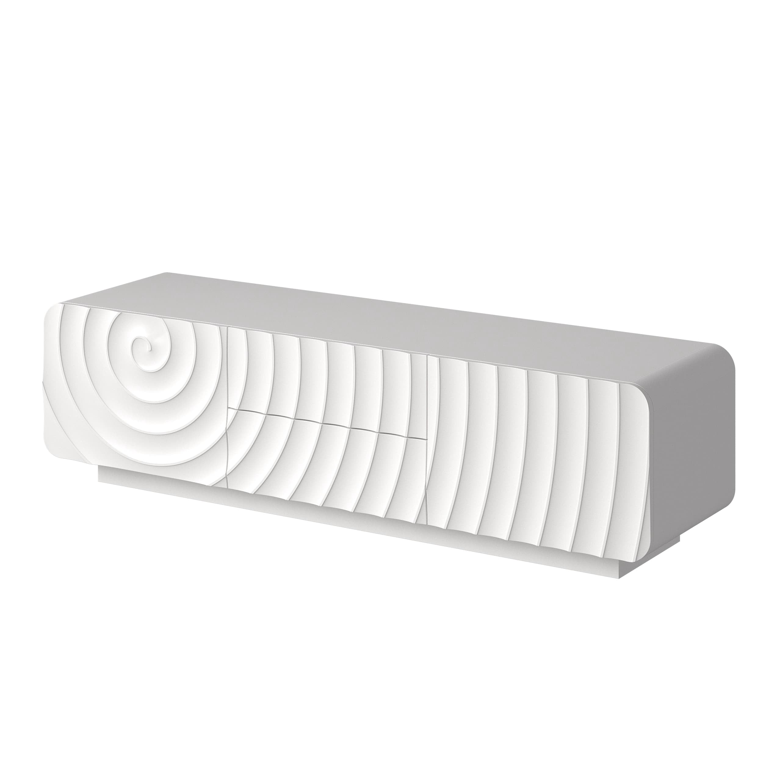 Aukfa TV Stand for TVs up to 65",Entertainment Center,3D Spiral Wave, Rounded Corners,White