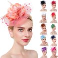 thumbnail image 3 of Flower Mesh Ribbons Feathers Headbands for Women Cocktail Tea Party Hat Headwear Elegant Stylish Retro Headband 1 PC Red one size, 3 of 3