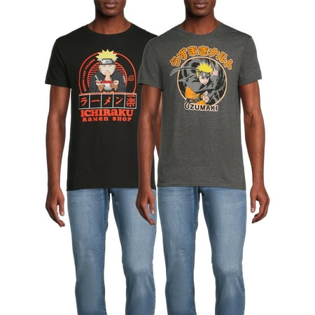 Naruto Men's and Big Men's Graphic Tee with Short Sleeves, 2-Pack, Sizes up to 3XL