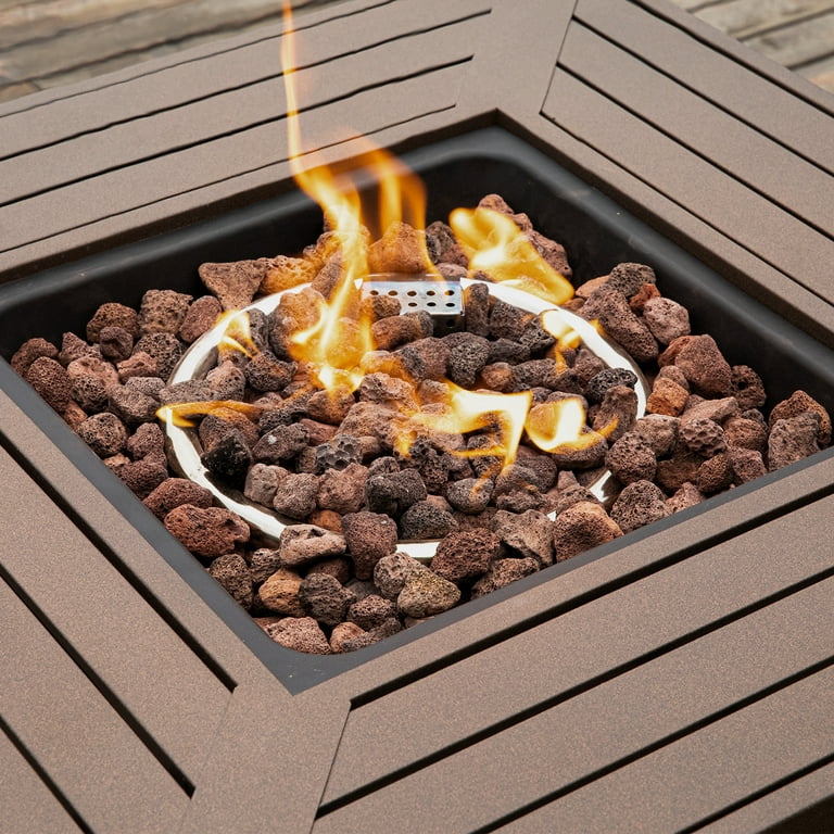 COSIEST Outdoor Propane Fire Table 28 inch Brown Square Fire Pit 40000 BTU