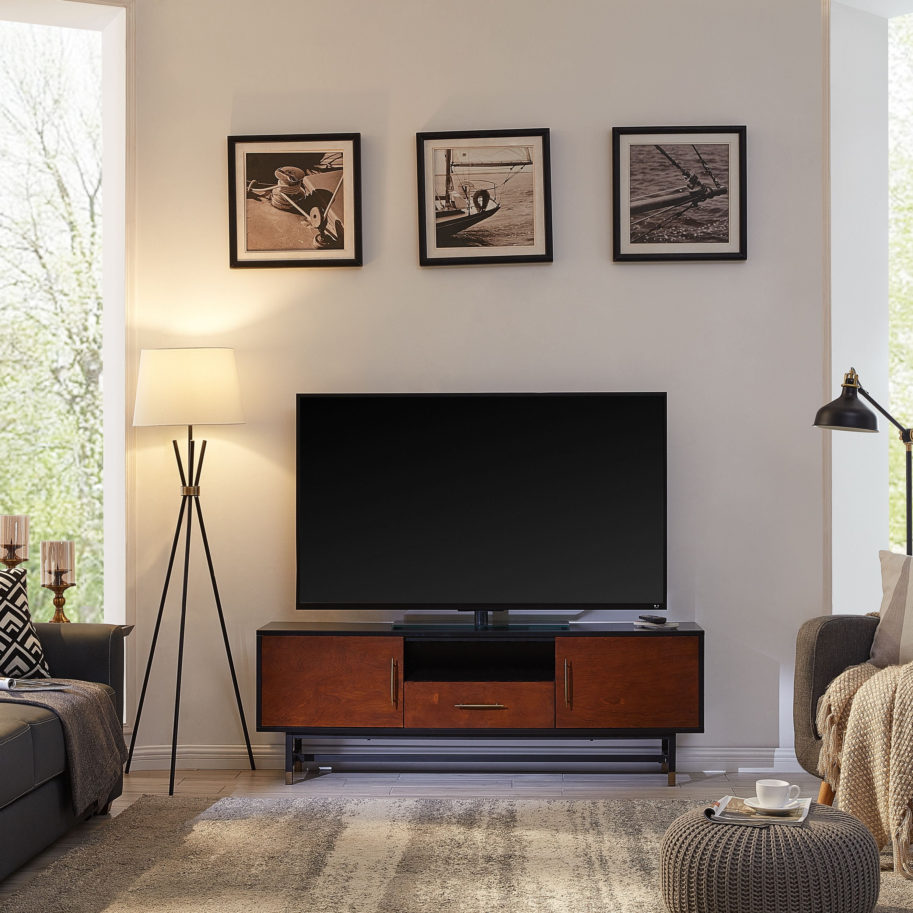 Bolla Midcentury Modern Media Console, for TVs up to 61", Black