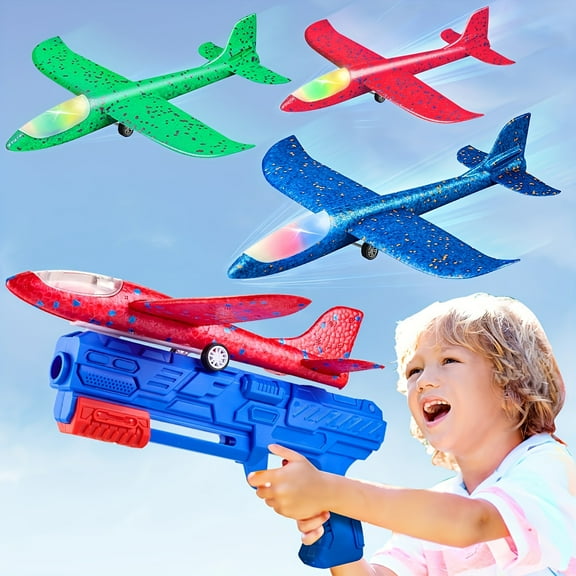 LED Easter Airplane Launcher Toys for Kids Boys Easter Gifts Basket Stuffers, Light Up Foam Glider Catapult Plane Flying Toys Outdoor Game for Kids Boys Party Favors