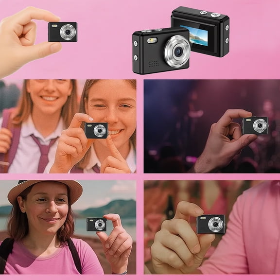 HCBY Thumb-Sized Mini Digital Camera, HD Lens with Built-in Flash, 180mAh Rechargeable Pocket Camera, 1.65 Inch Compact Camera for Students Travel and Outdoor Use
