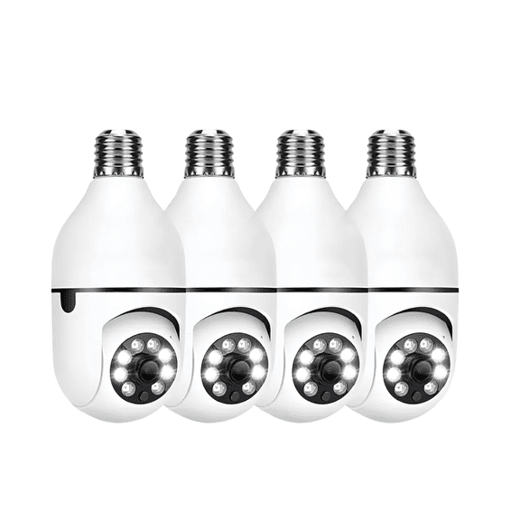 4 Piezas Camara Tipo Foco 360° Impermeable De1080 Con Wifi Malubero Blanco