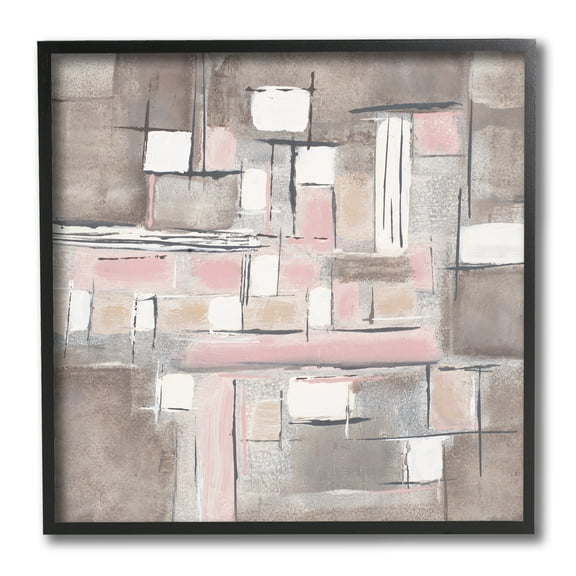Stupell Industries Soft Pink Neutral Abstract Patchwork Geometric Pattern Abstract Painting Black Framed Art Print Wall Art, 12 x 12