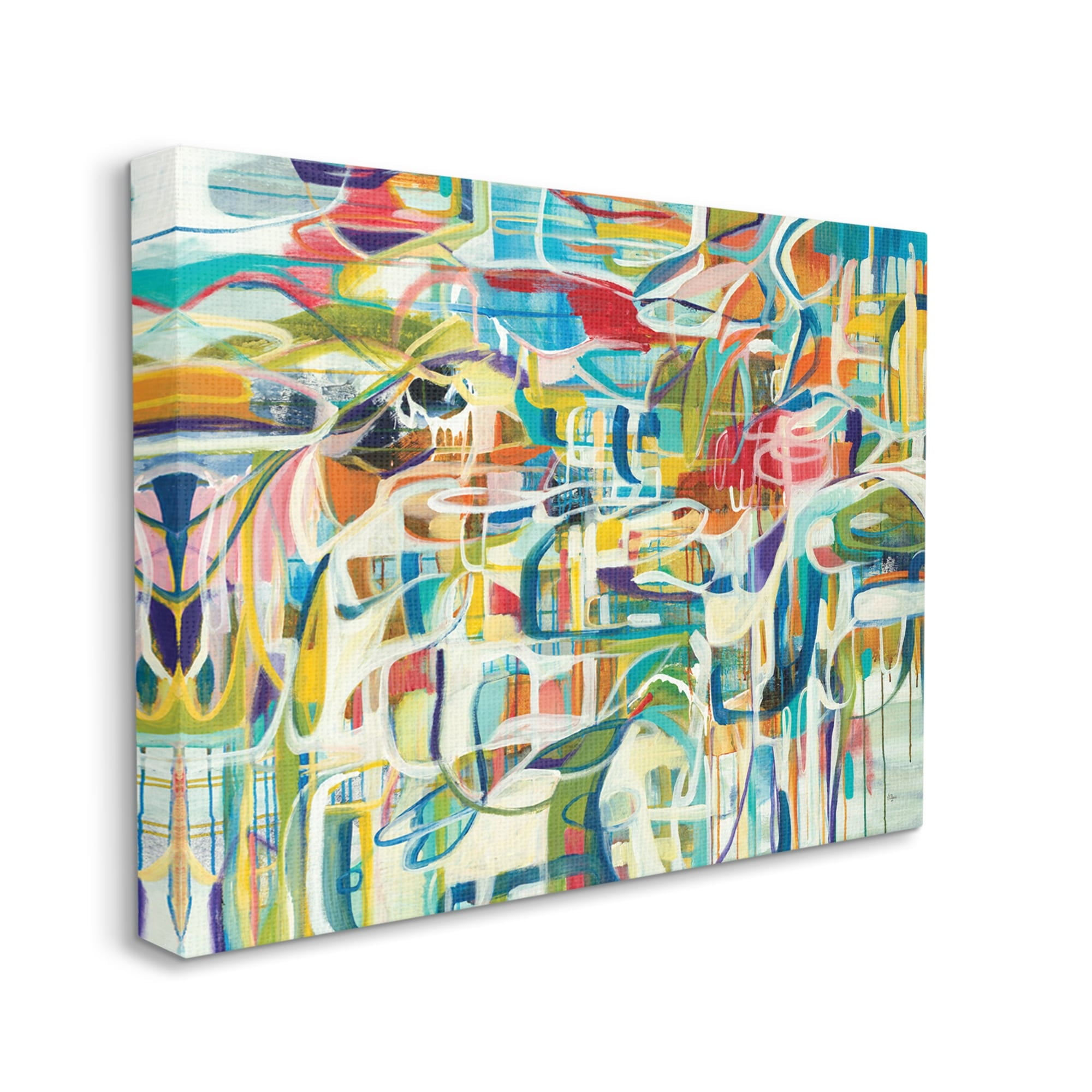 Stupell Industries Bright Complex Curved Abstractions Blue Green Shapes,16 x 20,Designed by Lisa Ridgers
