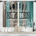 thumbnail image 2 of Teal Rustic Farmhouse Country Kitchen Curtains Short Small Wooden Wood Board Turquoise Rod Pocket Fork Spoon Kitchenware Bedroom Living Room Treatment Fabric 2 Panels 27.5Wx39H Inch, 2 of 6