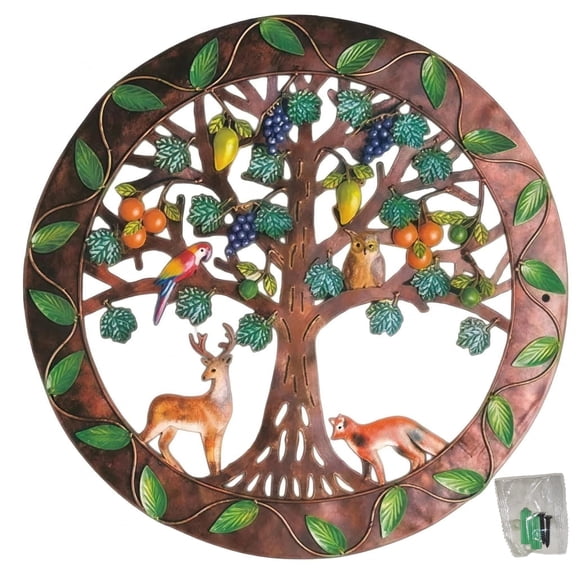Colorful Tree Metal Wall Art, 11.8 Inch Wall Art Decor Round Family Tree Hanging with Birds for Indoor Outdoor Home Room Patio Decoration