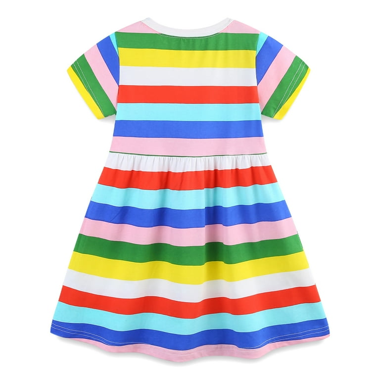 HILEELANG Toddler Girls Short Sleeve Dress Spring Summer Cotton Casual  Rainbow Stripe Printed Jersey Shirt Dresses 5T - Walmart.com