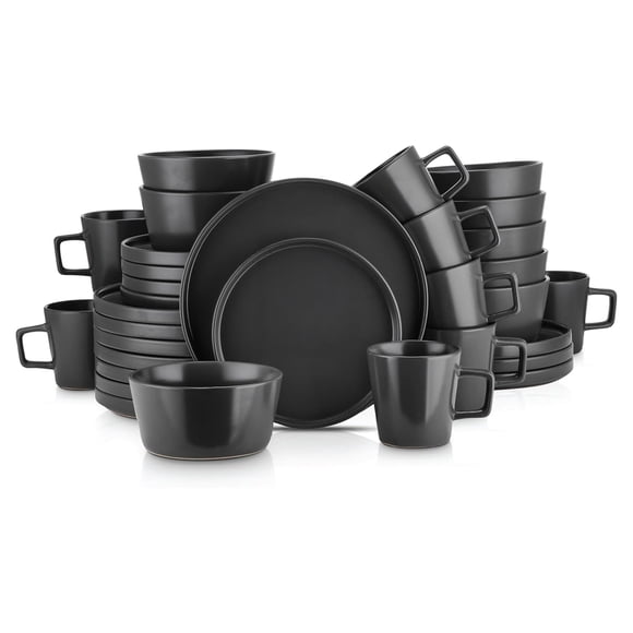 Stone Lain Celina Ensemble de Vaisselle en Grès 32 Pcs, Service pour 8, Noir Mat