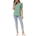 thumbnail image 2 of INSPIRAR CHIC Blusas de Manga Corta Fruncidas para Mujeres, Blusas Elegantes y Casuales con Cuello Redondo, Camisetas de Verano, M Verde, 2 of 5