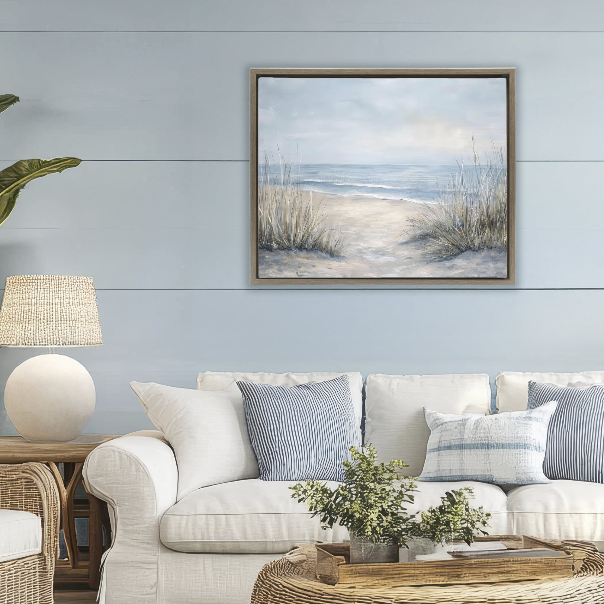 Stupell Industries To The Beach Tranquil Landscape Brown Framed Floater Canvas Wall Art, design by Petal Prints Design