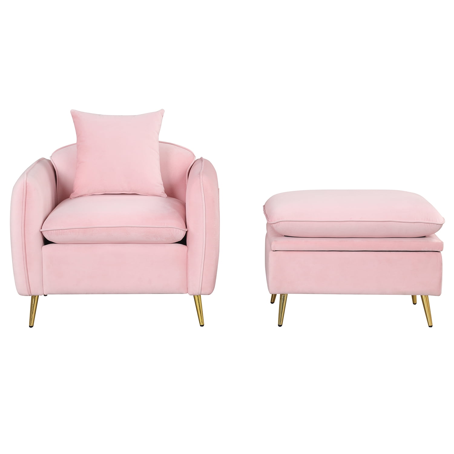 Kadyn 35.2" Modern Armchair, Single Sofa Chair with Ottoman Foot Rest and Pillow, Velvet Accent Chairs for Small Spaces Apartment Office, Pink Kadyn 35.2" Modern Armchair, Single Sofa Chair with Ottoman Foot Rest and Pillow, Velvet Accent Chairs for Small Spaces Apartment Office, Pink
