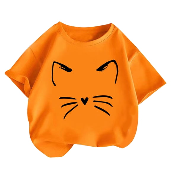 SGFCWSX Girls Short Sleeve Tops, Kids Cotton Crew Neck Soft Graphic T-Shirt, Casual Summer Tees Orange Size 2-4 Years