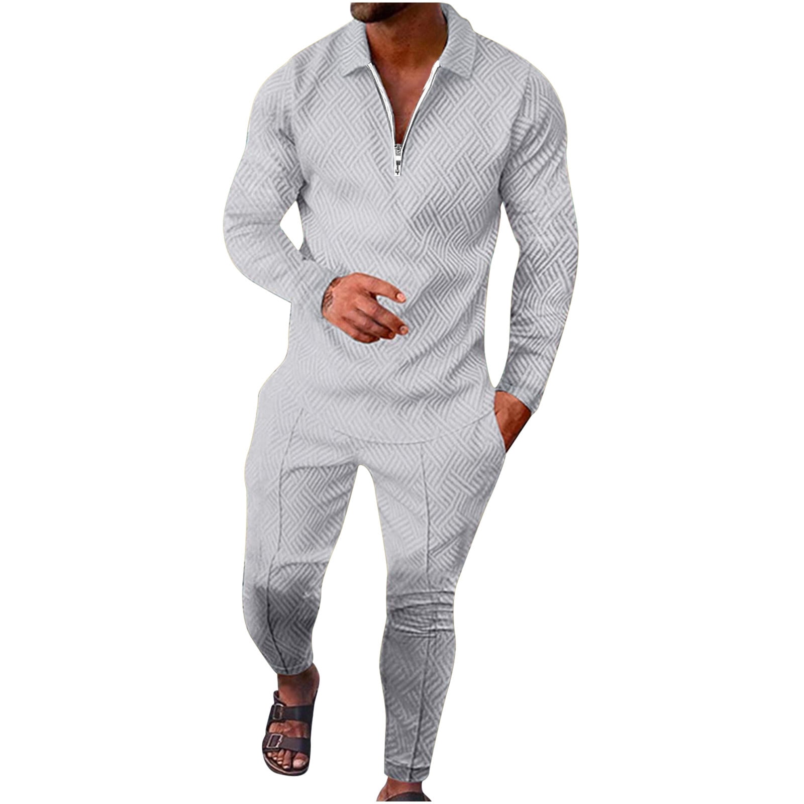 Hfyihgf Mens Long Sleeve Casual Polo Shirt and Sweatpant Sets 2