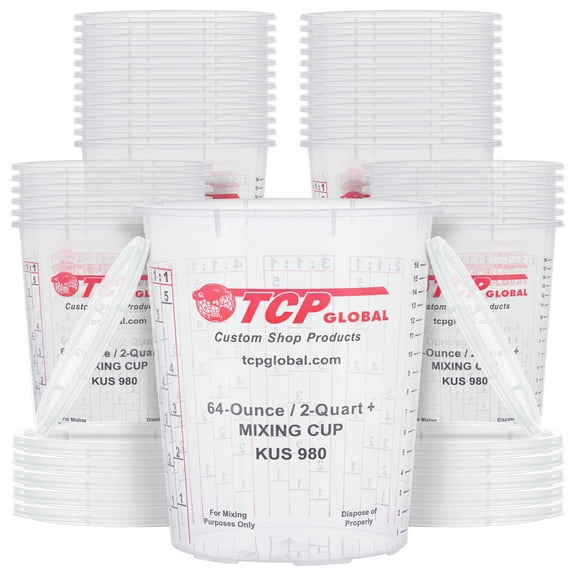 Custom Shop Paint Mixing Cups Plastic Measuring Cup Epoxy Resin, Disposable or Reusable, 64-Ounce (2-Quarts) - Pack of 36 - Graduated, Mixing Ratios, Automotive Painting Acrylic Art Crafts