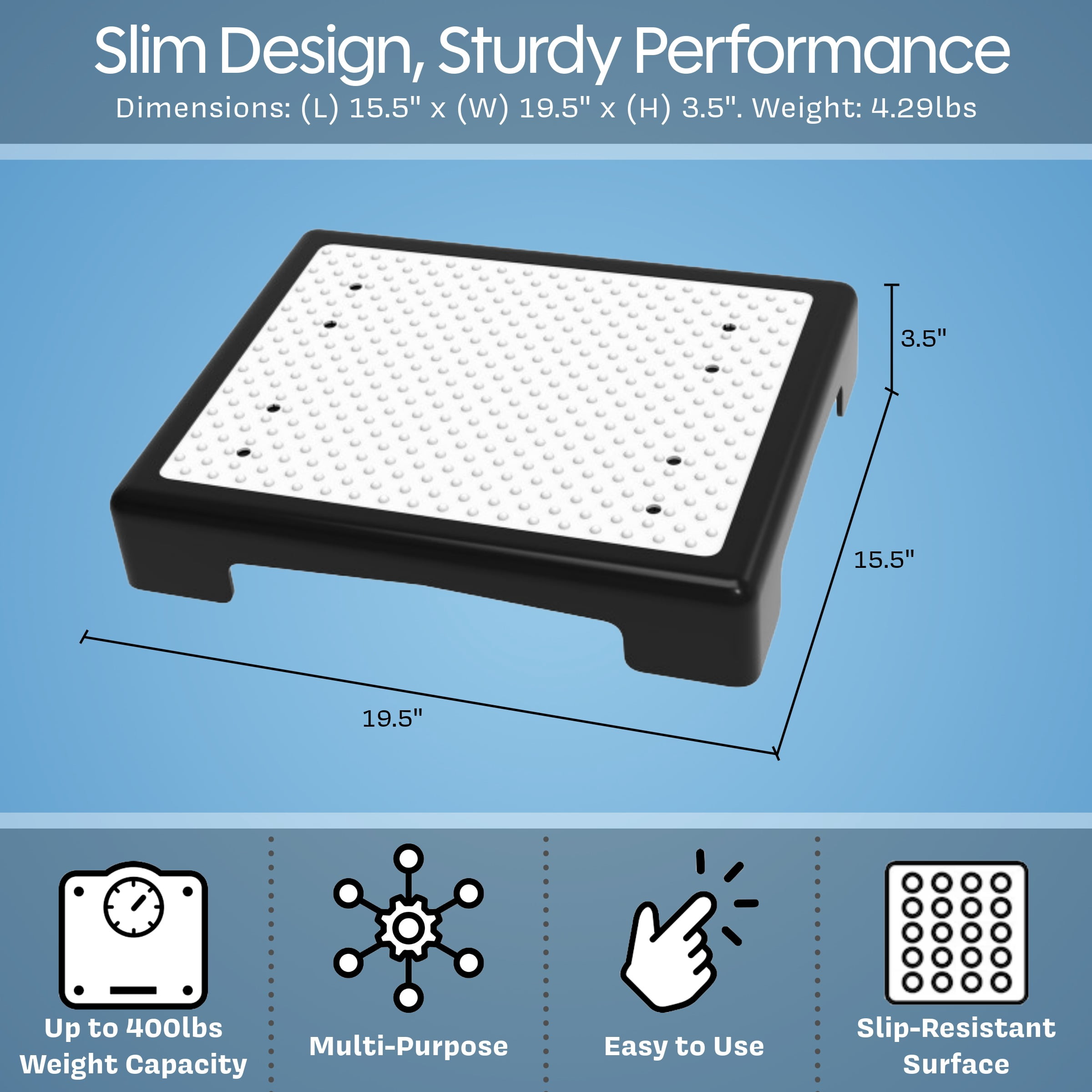 Bluestone One Step Stool Seniors & Adults with Slip-Resistant Top and 250lb Capacity - Indoor/Outdoor Mobility Step Stool Platform for Bathroom, Kitchen and Bedroom