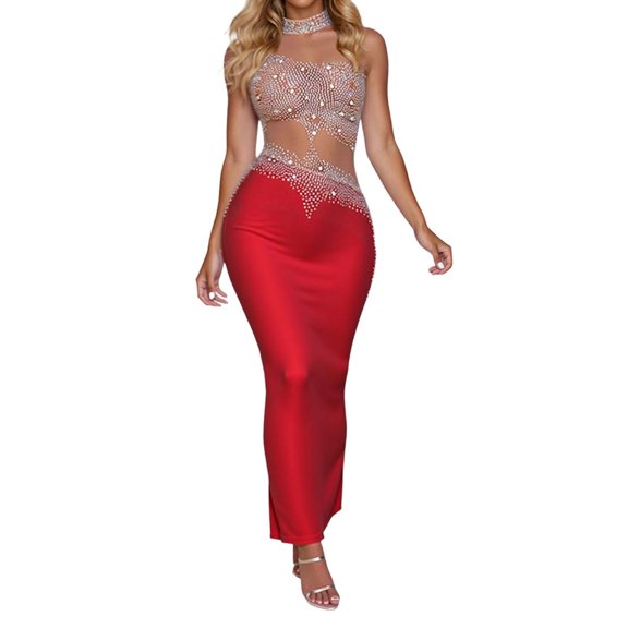 Women's Summer Casual Dress Sleeveless Dress With Rhinestone Round Neck A Line Dress For Daily Wear Outfit Comfortable And Stylish