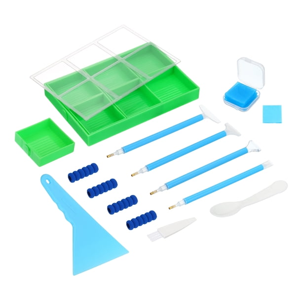 Bandeja pintada de diamantes, 26 piezas de kits organizadores de accesorios pintados de diamantes Bandejas de arte de diamantes grandes y cuadradas, verdes