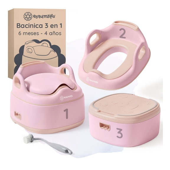 Bacinica 3 en 1 para Niños Esquimal, Asiento Entrenador Portátil, Antideslizante, Inodoro Infantil de 6 Meses a 4 Años, Rosa