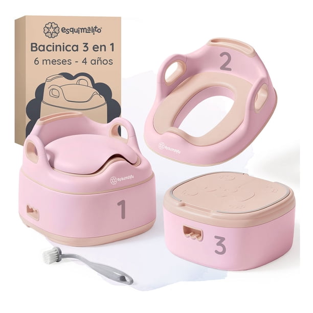 Bacinica 3 en 1 para Niños Esquimal, Asiento Entrenador Portátil, Antideslizante, Inodoro Infantil de 6 Meses a 4 Años, Rosa