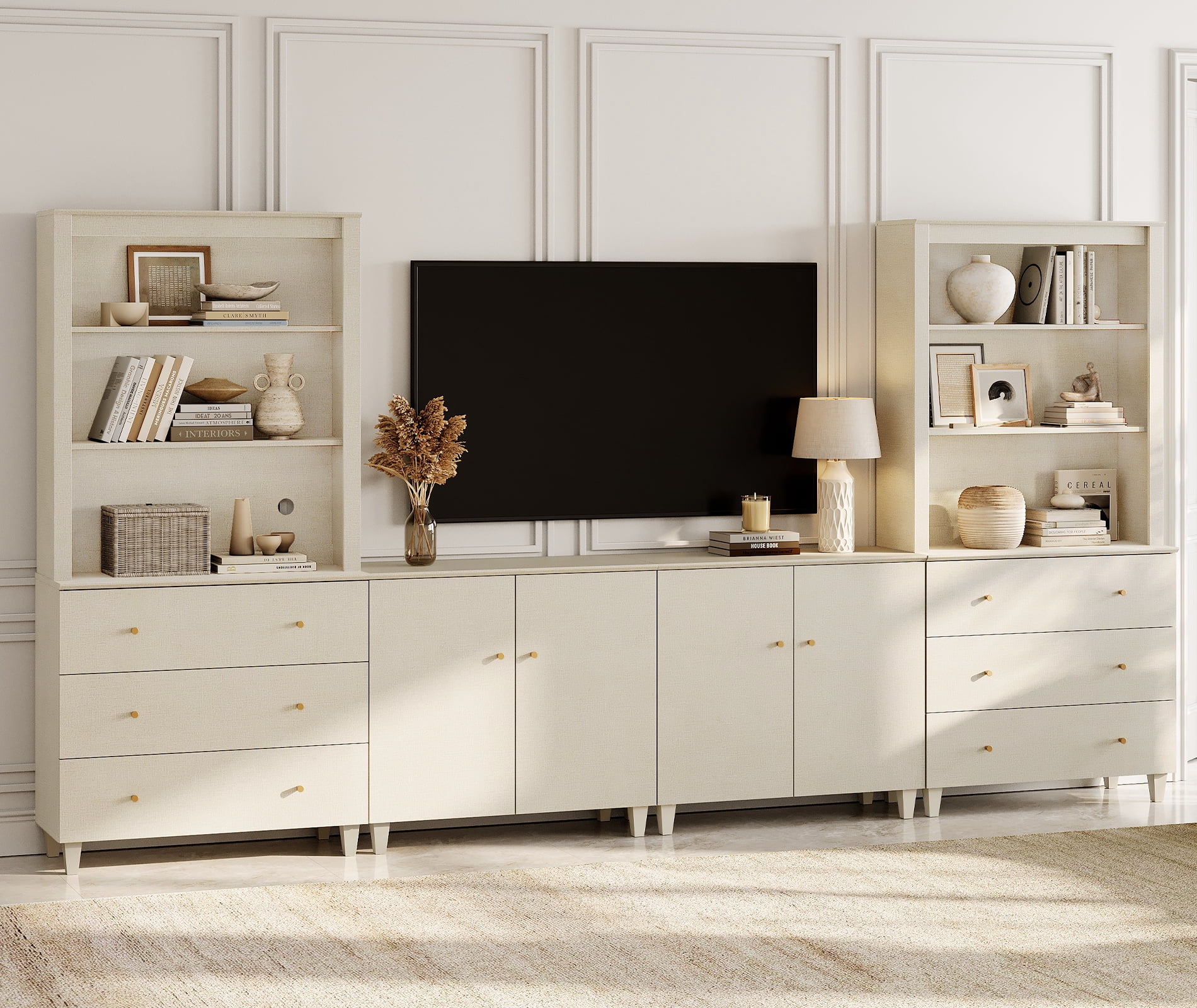 WAMPAT Wall Unit Entertainment Center for 75" TVs with Drawers&Doors, Beige