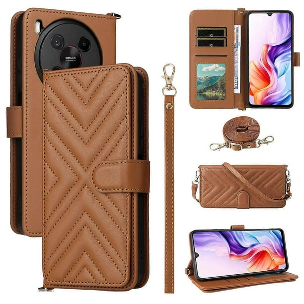 For ZTE Blade V70 Max nubia V70 Max Case with Shoulder Strap Wallet Leather Phone Cover - Black
