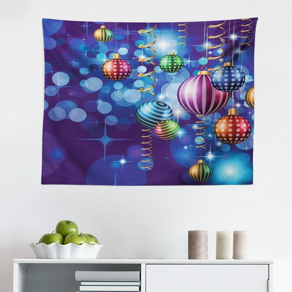 Christmas Tapestry, Owl Family Sitting on Tree Branch Like Little Elves of Noel Animal Design, Fabric Wall Hanging Decor for Bedroom Living Room Dorm, 2 Sizes, Multicolor, by Ambesonne