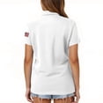 thumbnail image 5 of 250th Anniversary Polo Shirt for Women 1776-2026 - Patriotic USA Flag Graphic Short Sleeve Collared Top - Casual Button-Up Tee with Side Slits for Independence Day White S, 5 of 5
