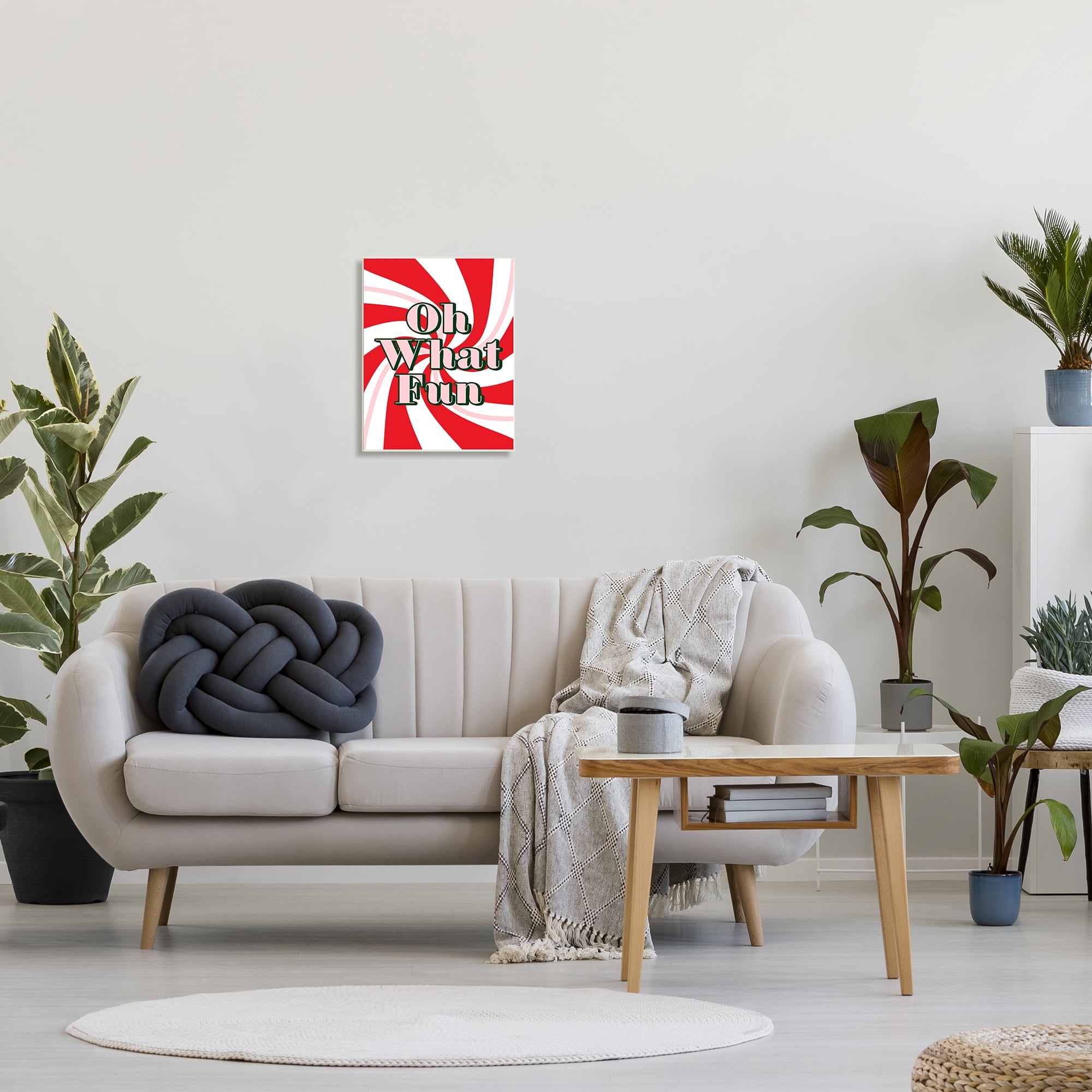 Stupell Industries Oh What Fun Festive Typography Peppermint Red Pattern Inspirational Painting Unframed Art Print Wall Art, 13 x 19