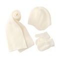 thumbnail image 1 of Winter Kids Knitting Set 4pcs Cute Solid Color Childrens Hat Scarf Gloves Keep Warm Leather Label Accessories for Cold Weather, 1 of 4