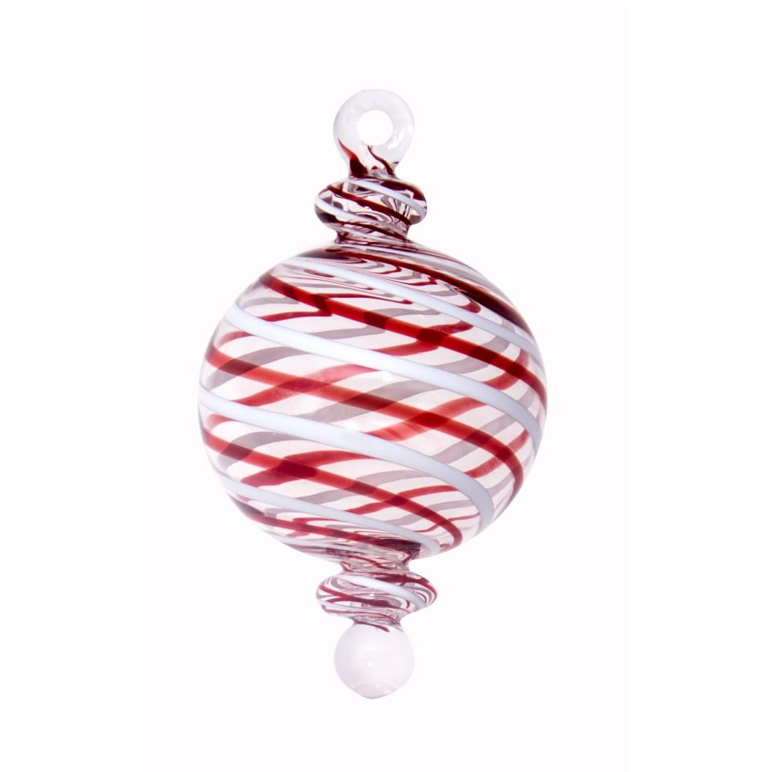 Red and White Striped Ball Egyptian Glass Christmas Tree Ornament Made