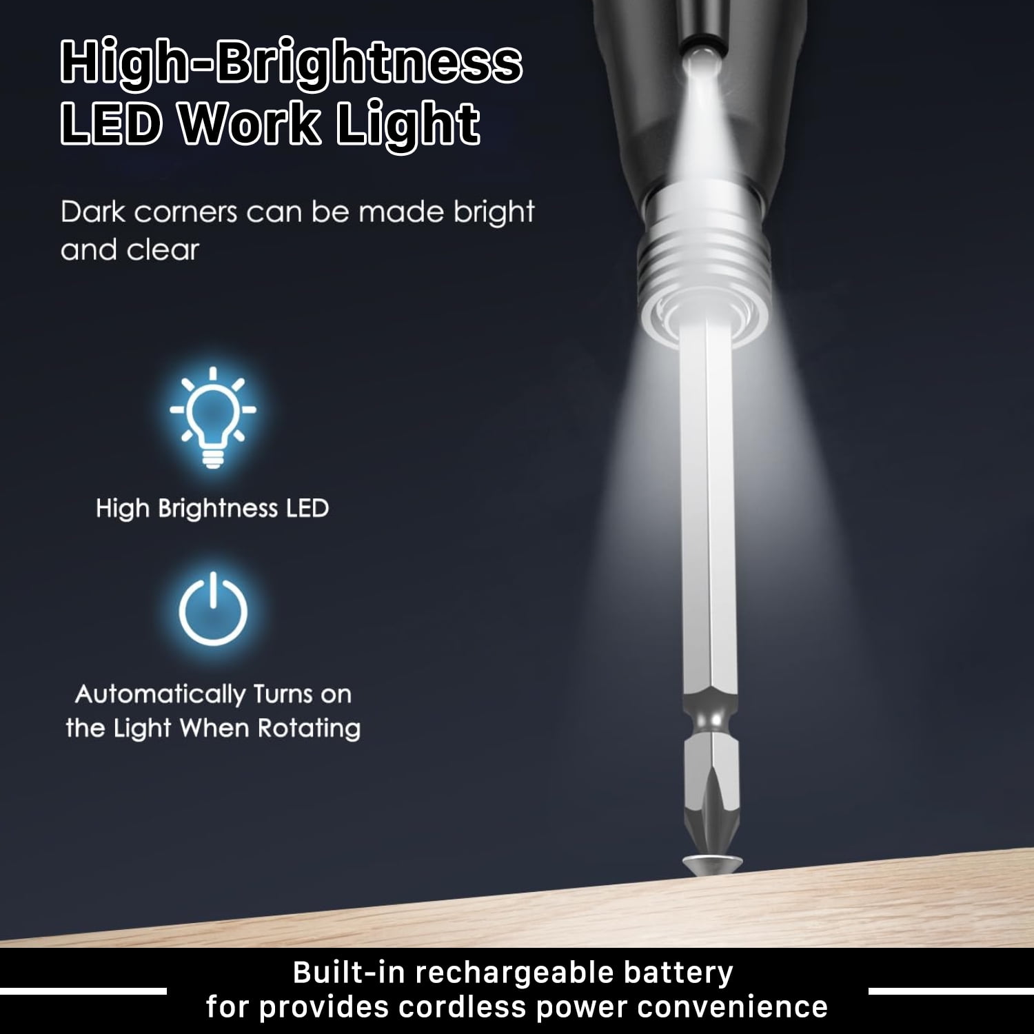 Hillyfe Electric Cordless Screwdriver, 3.7V Rechargeable Lithium-ion Battery with LED Light, Small Screwdriver with 13pcs Bits, Black