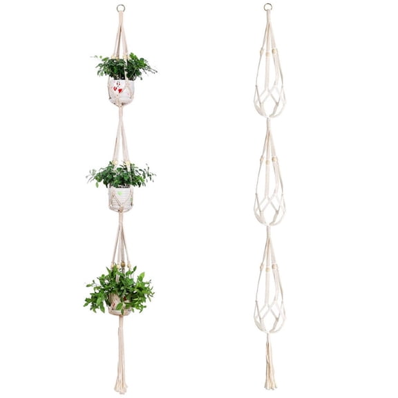 3 Tier Plant Hanger Macrame and Woven Cotton Hanging Rope,for Indoor Outdoor Home Decoration