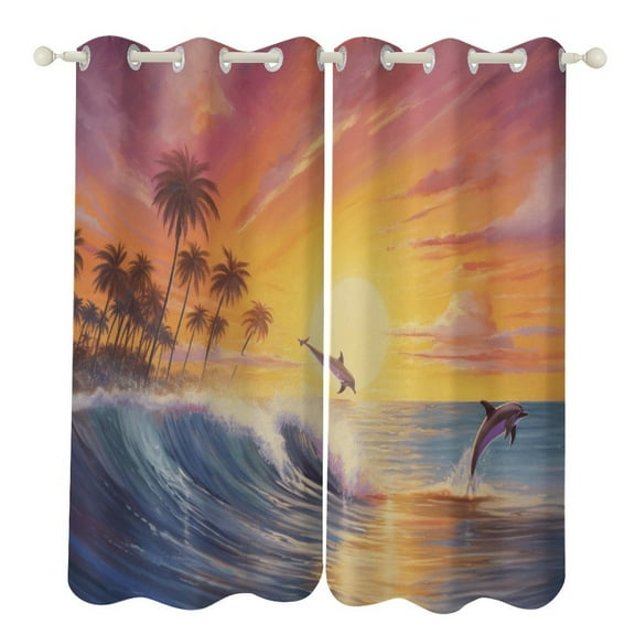 Sunset Jumping Dolphin Blackout Curtains for Bedroom Curtains Insulated Room Darkening Window Drapes for Living Room