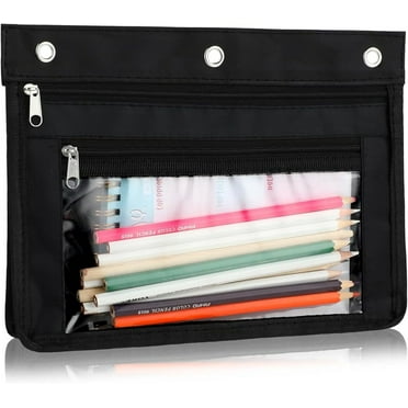 3 Ring Pencil Pouch,3 Ring Binder Pencil Pouch With Zipper, Pencil Pouch For 3 Ring Binder, Binder Pencil Case Expandable Binder Pouches Clear Window Pencil Case For Binder For Office Supplies, Black