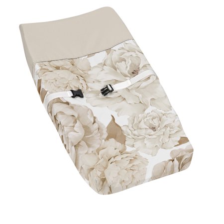 Sweet Jojo Designs Peony Floral Garden Taupe and Ivory Girl Changing Pad Cover