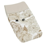 Sweet Jojo Designs Peony Floral Garden Taupe and Ivory Girl Changing Pad Cover