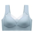 thumbnail image 1 of rygai Breathable Wireless Brassiere Solid Soft Anti-deformation Bouncy V-neck Anti-slip Smoothing Full-coverage Underwear for Yoga,Light Blue,L, 1 of 8