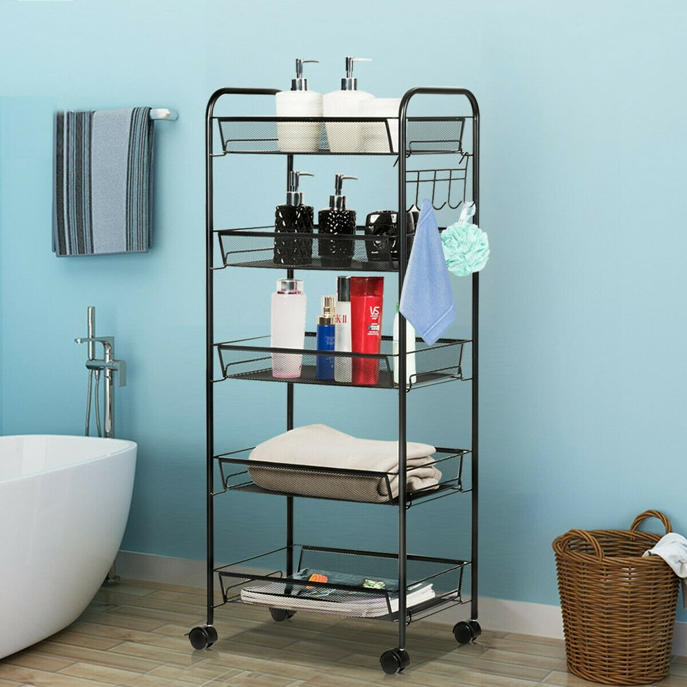 Costway 5 Tier Storage Rack Trolley Cart Home Kitchen Organizer Utility