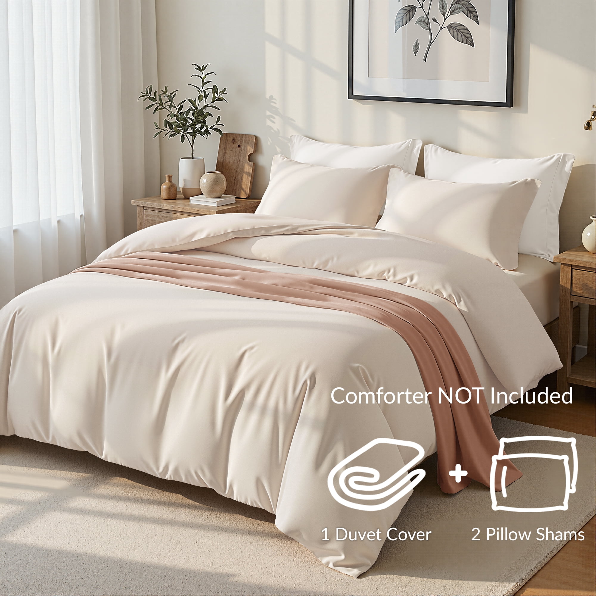 Exclusivo Mezcla Queen Bedding Duvet Cover Set, 3 Pieces Lightweight Comforter Cover with Pillow Shams (Brich Beige)