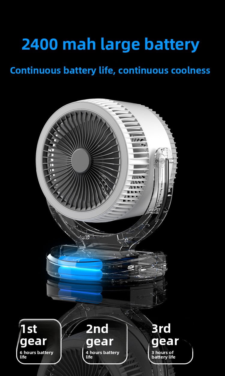 2400mAh USB Rechargeable Desk Fan, 3-Speed Air Circulator with Built-in Night Light, Portable Mini Fan for Indoor, Outdoor & Car Use