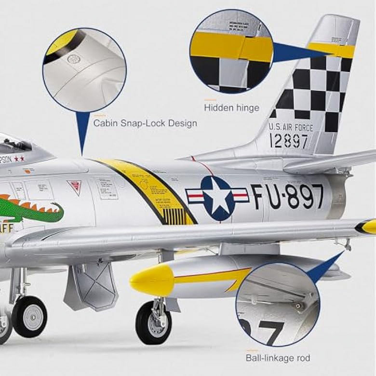 FMS Rc Planes for Adults Remote Control Airplane F-86 The Huff RC Airplane 6CH 80mm Hobby Rc Airplanes PNP (No Radio, Battery, Charger)
