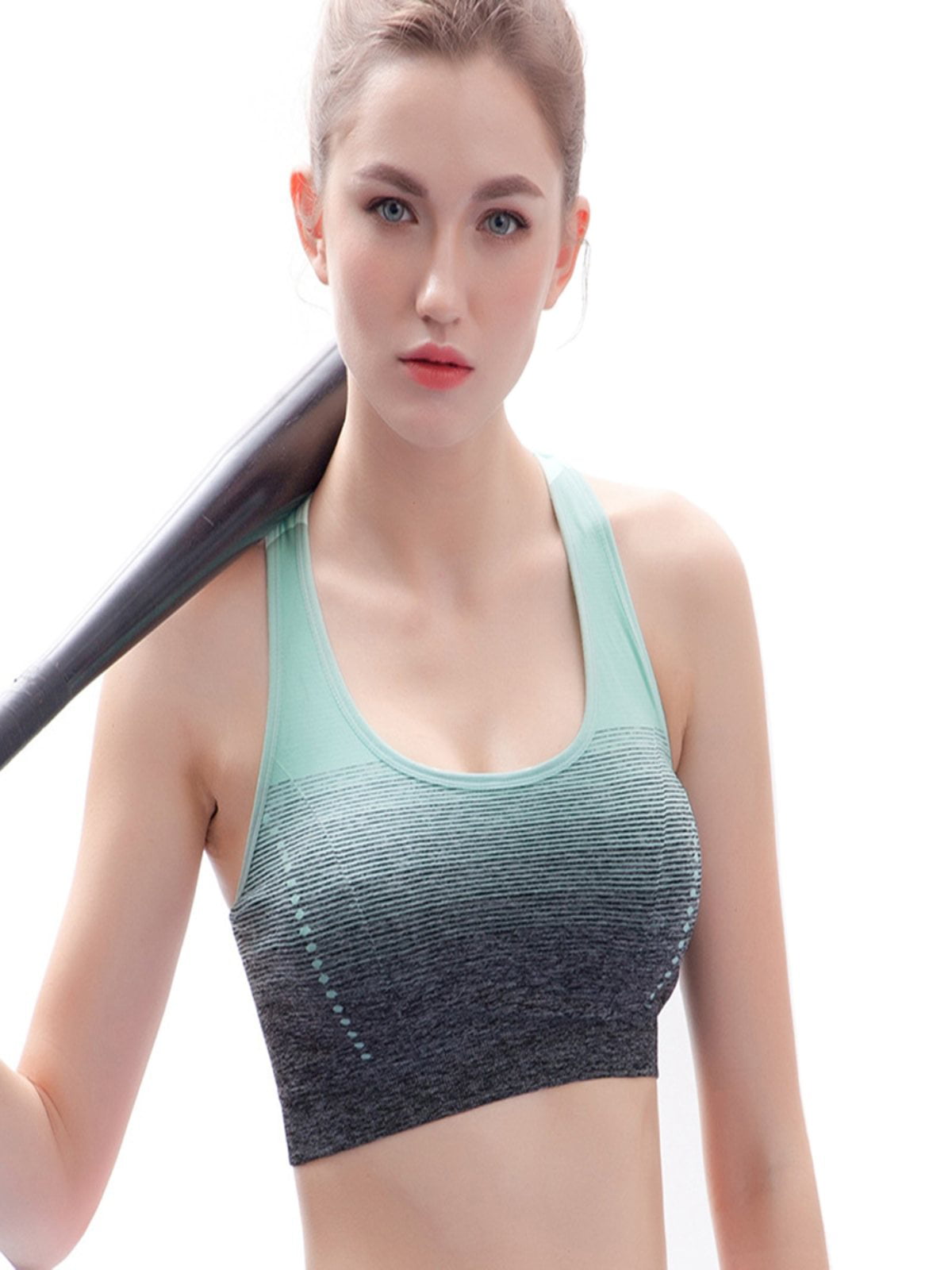 Womens Seamless Sport Bra Wireless No Padded Yoga Stretch Top Running Beige Plus