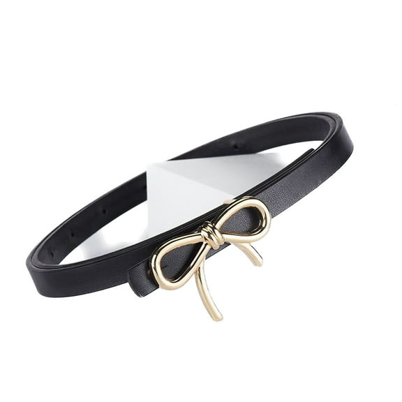 SWSMCLT Women's Metal Belt Faux Leather Belt For Dress Cute Summer Skinny Bow Casual Fashion Metal Buckle Black Small-Large